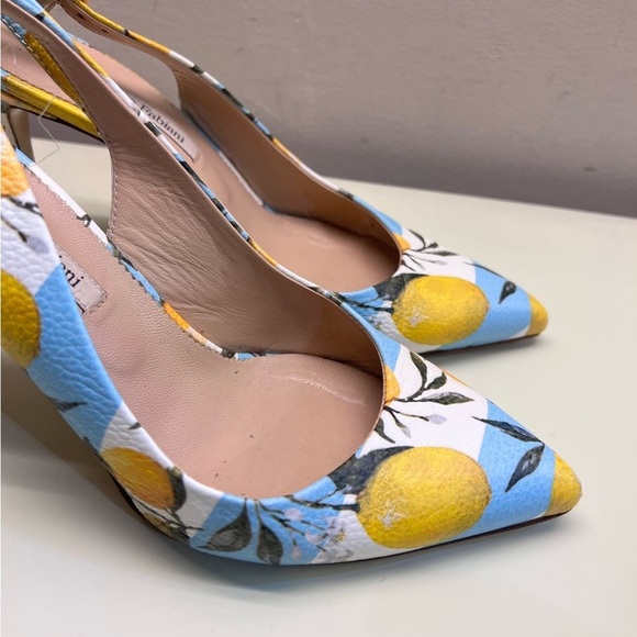 MARINO FABIANI MADE IN ITALY Yellow and Blue Floral Slingback Heels - Picture 7 of 7